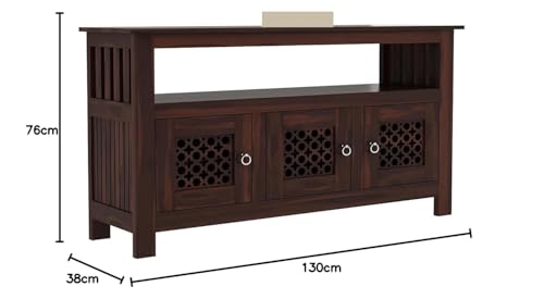 Image of SHIKHA WOOD CRAFT Solid Sheesham Wood Sideboard Cabinet with 3 Door and 1 Open Shelf | Multipurpose Wooden Storage Organizer Furniture for Bedroom, Kitchen, Home, Living Room and Office(Walnut Finish)
