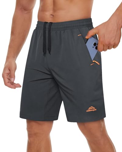 TACVASEN Comfortable Shorts Men Cargo Shorts Casual Lightweight Shorts Travel Quick Dry Sports Shorts Zip Pockets Lounge Shorts Summer Holiday Shorts Grey