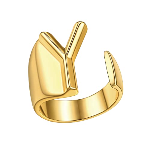 FindChic Customizable Initial Ring Statement 18K Gold Plated Fashion Cuff Rings for Women Alphabet Letter A to Z Resizable Knuckle Ring (with Gift Box) Y not customized