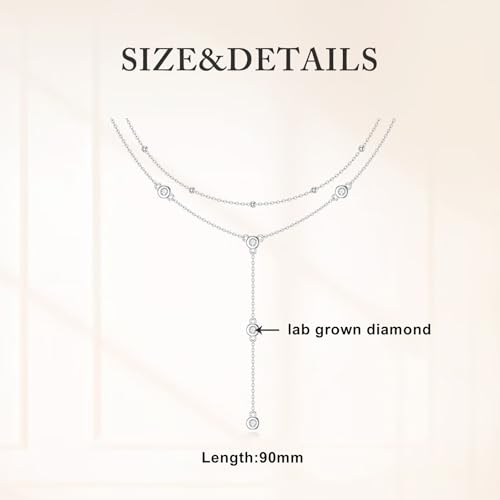 Diamond Station Layered Lariat Necklace for Women 925 Sterling Silver Layering Y-Shaped Chain Necklace with Lab Grown Diamond Jewelry Gifts4