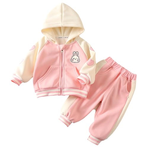 Toddler Girls Hoodie Set - Two-Piece Back Rabbit Zipper Hooded Sweatshirt And Sweatpants Set, Suitable For Girls To Wear