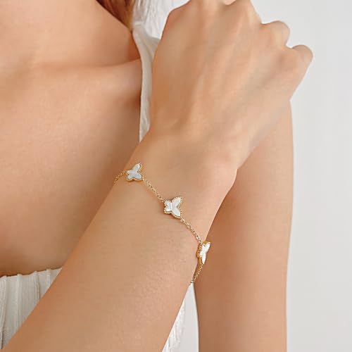 Lucky Butterfly Bracelet Designer Dupes, 18k Gold Plated Minimalism Double-Sided Mother Of Pearl Shell Dainty Adjustable Chain Bracelet For Women Fashion Jewelry Gift4