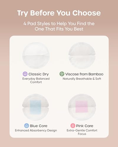 Image of Nuliie 100 PCS Disposable Nursing Pads, Ideal for First-Time Buyers to Find Perfect Match, 4 Materials Trial (Viscose from Bamboo, Classic, Blue Core, Pink Care), Breastfeeding Essentials for New Moms