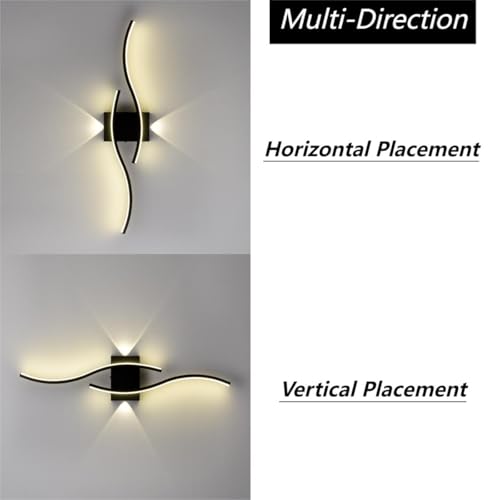Image of DEYNITE Modern Black Creative Wave Strip Led Wall Light Fixture Industrial Wall Sconce for Bathroom Hallway Staircase Entryway 3000K Warm Light