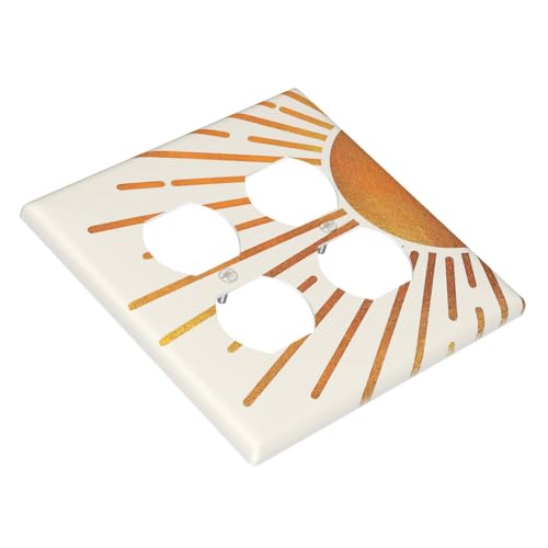 Decorative Outlet Covers Mid Century Gold Sun Boho Sunrise 2 Gang Outlet Cover Wall Plate Double Duplex Light Switch Cover Plate Switch Plate Covers for Bedroom Home Decor
