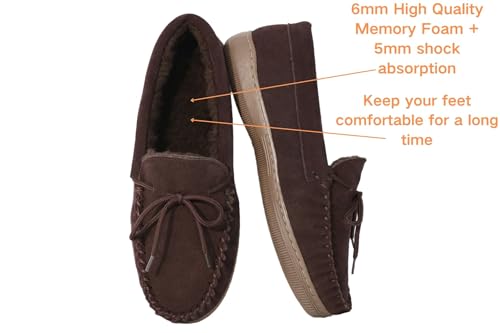 Image of PEDOQU Men's Moccasin Slippers,Genuine Leather Upper Indoor /Outdoor Shoes