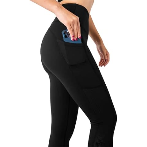 SEEMLY Thick High Waist Yoga Pants with Pockets, Tummy Control Workout Running Yoga Leggings for Women Black Cover