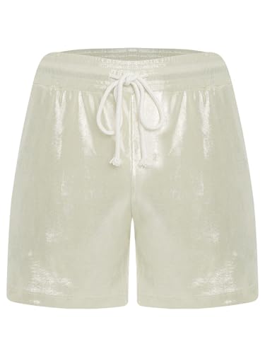 Linjinx Mens Swim Trunks Shiny Metallic Boxer Shorts Loose Fit Disco Shorts Rave Hot Drawstring Shorts