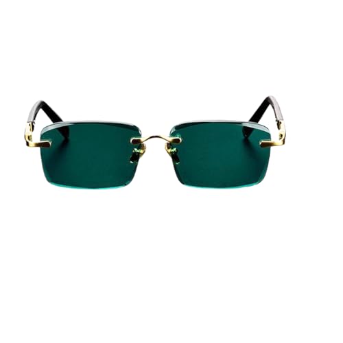 XIAOGUDONG Gafas de sol de cristal, color verde oscuro, cuadradas, sin marco, bordes de corte de piedra natural de alta gama, lentes de sol retro verdes para hombres y mujeres