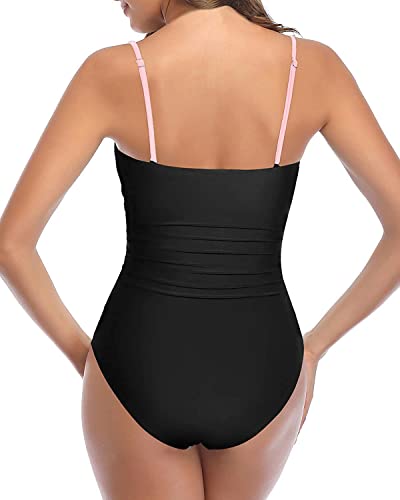 Holipick Women Tummy Control One Piece Swimsuits Strapless Bandeau Bathing Suits Ruched Slimming Swimwear3