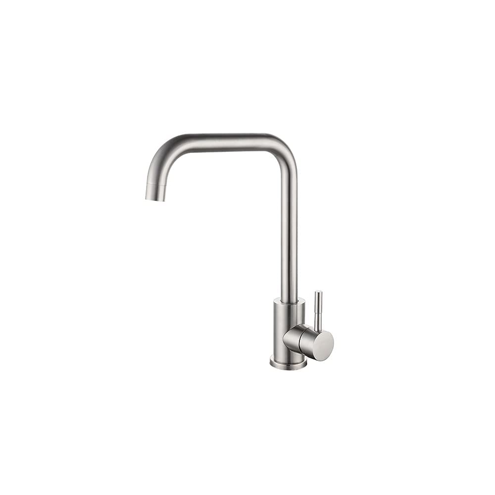 Grifo de Cocina de Acero Inoxidable 304 de una Sola manija, Doble Control, Fregadero Giratorio de Agua Caliente y fría, Grifo Adecuado para Lugares públicos de hoteles, Grifo de Recipiente Plateado