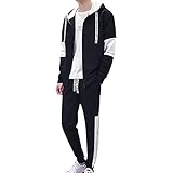 [エンプティオ] ランニング ボトムス セットアップ メンズ 上下セット スボン 細身 スウェット ジョガー アウトドア ミリタリー ジッパー セット ライン スキニー ジャンパー ジップ ジップアップ スポーツ フード アウター ズボン ストリート系 サルエル パーカー ジャージ トレーニング ルームウェア スウェットパンツ 部屋着 ボトム ストリート 乾きやすい ポケット (L) ブラック