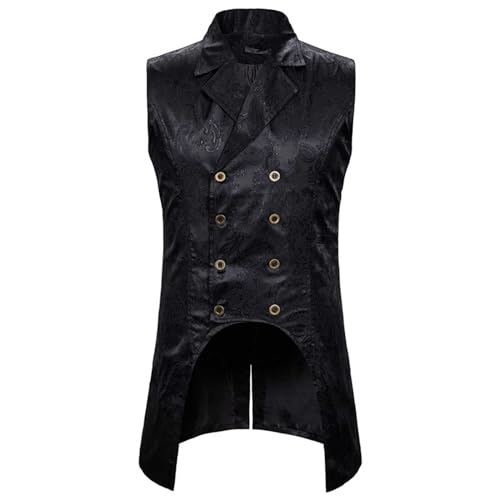 Vekewsap Jacquard Steampunk Frack Chaleco Hombre Doble Botonadura Vtg Tailcoat para Halloween Fiesta Disfraz Chaleco Largo Slim Fit Medieval Vintage Gótico Chalecos de Traje Chalecos de Rendimiento