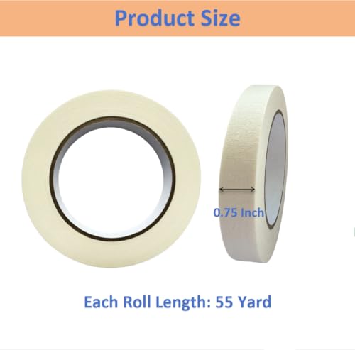 Image of Masking Tape, 2 Roll 0.75 Inch x 55 Yards Painting Tape, General Purpose for Factory Home Office School Stationery, Labeling, Painting, Crafting, Arts use etc