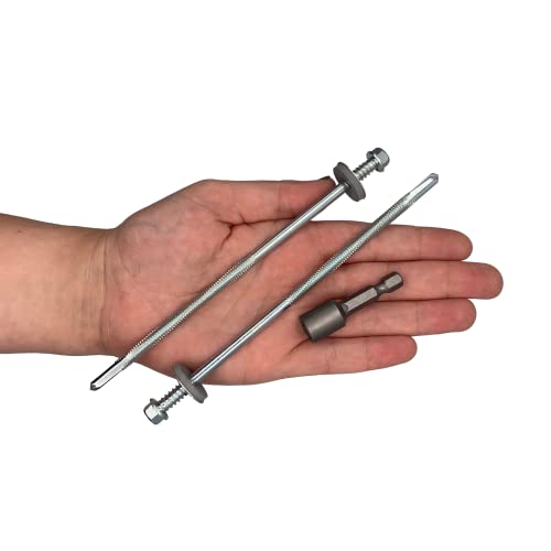 (60 Stück) verzinkter Stahl, Sechskantkopf, selbstbohrend, 5,5 x 150 mm, Schrauben mit EPDM-Unterlegscheiben zur Befestigung von Sandwichplatten (60, 5,5 x 150 mm)