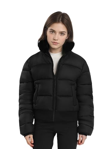 solomate Womens Winter Hooded Cropped Puffer Coats Long Sleeve Fleece Lined Jackets Quilted Short Outwear3