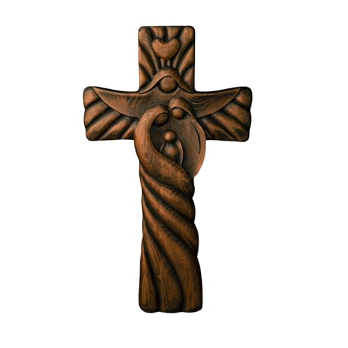 Cruz de la Sagrada Familia relieve madera tallada adorno pared grande