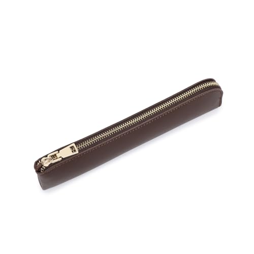Image of Faux Leather Pencil Case Small Pencil Pouch Slim Pen Case Holder Zipper Bag for School Office(Dark Brown)