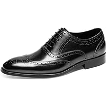 Mens Dress Shoes - Full Brogue Oxfords in Genuine Leather | Wingtip Dress Shoes with Handcrafted Perforations