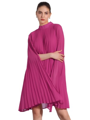 Image of Allegra K Women Chiffon Pleated Flowy Cloak Sleeve Cape Knee Length Dress