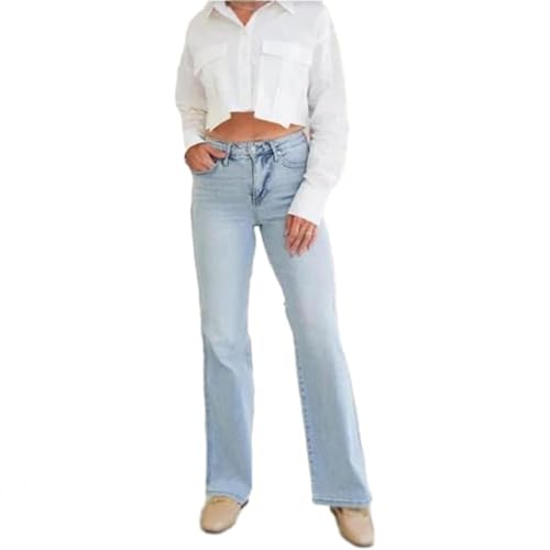 Arisefrom Jeans, Casual High Rise Vintage Wash Tummy Control Top Straight Leg Jeans for Women