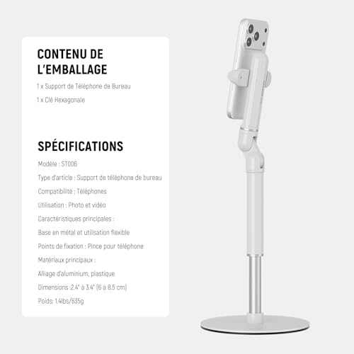 Support de téléphone portable de bureau blanc NEEWER réglable
