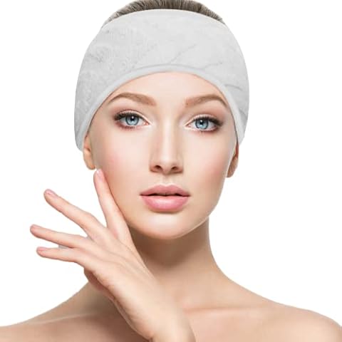 FAB-ON UK Spa Headband MakeUp Facial Hair Band Terry Cloth Hair Wrap Jacquard White Super Absorption Adjustable Towel for Face Mask Washing, After Shower, Gym, Yoga Cover