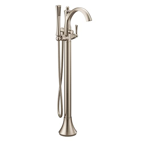 Moen 655BN Wynford One-Handle Freestanding Floor Mount Tub Filler Tap with Handshower, Includes Interchangeable Handle, Brushed Nickel