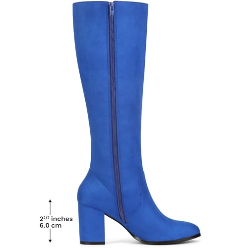 Allegra K Women's Side Zipper Chunky Heel Knee High Boots2
