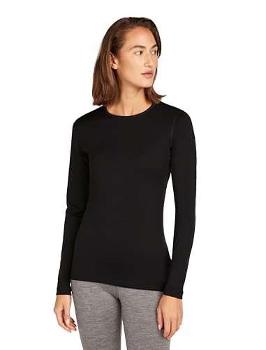 Icebreaker Merino Womens 200 Oasis Long Sleeve Thermal Cold Weather Base Layer Crew Neck T-Shirt, Large, Black