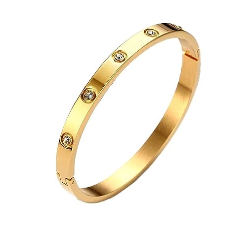Love Bracelet Bangle for Women Gilrs with Cubic Zirconia Stones,18K GOLD plated, Stainless Steel Hinged Jewelry with Crystal Oval Bracelet Best Gifts for Love with Valentine's Day Birthday