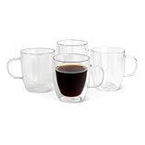 Amazon Basics Tasses à Café en Verre à Double Paroi, Lot de 4 Pièces, 35,5cl, Passent au Lave Vaisselle