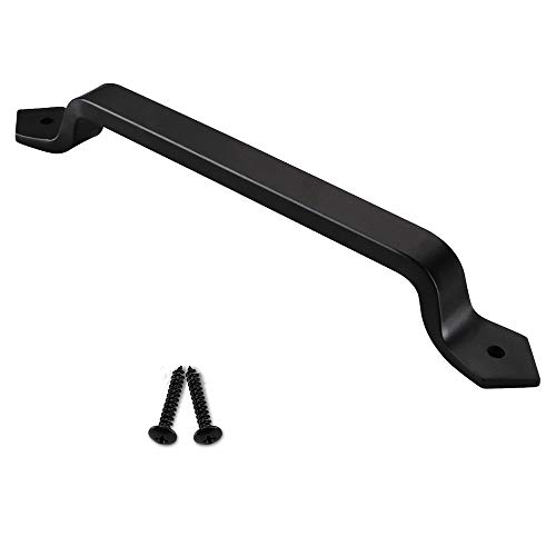 Image of 9 Inch Diamond Curved Barn Door Handle - Black Cast Iron Pull for Sliding Doors, Gates, Sheds, Fences, Closets - Indoor Outdoor Farmhouse Hardware