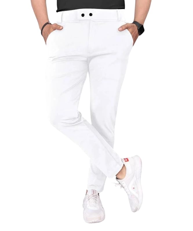 Men's Slim Fit Lycra Blend Trousers | Wrinkle-Resistant, Comfortable Office, Business & Travel Wear | Stretchable Formal Pants with 2-Button Closure