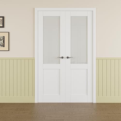 48x80 Interior French Door,Half Frosted Glass Doors,DIY Room Prehung Door
