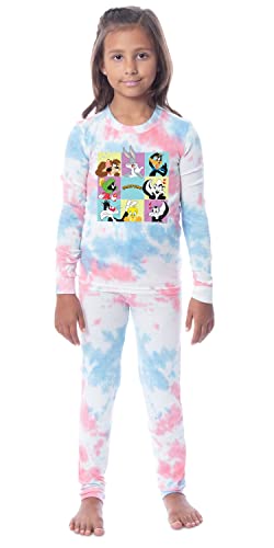 INTIMO Looney Tunes Bugs Bunny Daffy Taz Marvin Tweety Character Squares Girls' Long Sleeve 2 Piece Tight Fit Pajama Set