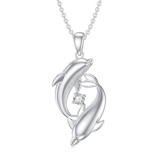 Diamond Dolphin Necklace for Women 925 Sterling Silver Dolphin Pendant Necklace with Lab Grown Diamonds Jewelry Gifts