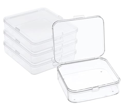 Image of DUOFIRE Small Plastic Box Organizer Box Small Plastic Storage containers Small Plastic case for Storage Beads, Jewelry and Small Items Square(5.2 x 5.2 x 1.3inch) 4 Pack