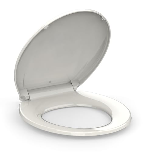 Round Toilet Seat, Slow Close Toilet Cover Seat for Easy Clean and Stain-Resistant, Plastic Toilet Seat With Cover, Quick-Release Hinges and Quick-Attach Hardware,Biscuit