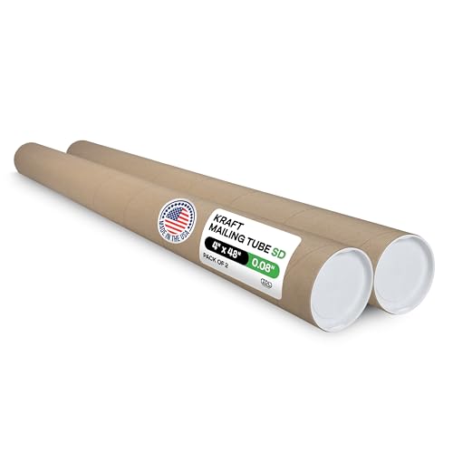 Cardboard Mailing Tubes 4 x 48 with Plastic Caps Pack of 2 - USA-Made USPS Approved Poster Tube for Documents & Blueprints - Reinforced Mailing Cylinders for Shipping & Storage by IDL Packaging
