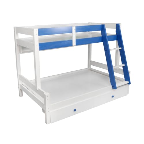 Image of KIDOMATE Mandarin Solid Wood Bunk Bed for Kids with Underbed Storage & Toy Rack | Space-Saving Twin Bed with Guard Rails, Ladder, Safety Design for Boys & Girls Bedroom (Blue, Single Over Double)