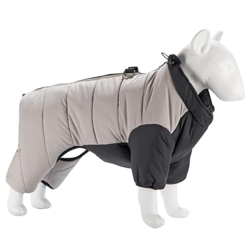 ICOUCHI 犬服 秋冬 つなぎ パーカー あたたかい 防寒 ロンパース コート 背中開き ドッグウェア ダウンジャケット 小中型犬 防風 軽量 おしゃれ 雪服 トイプードル チワワ 洋服 お散歩 (2XL,グレー)