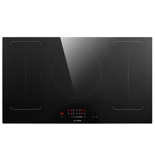 KLAMER Induktionskochfeld 90 cm 4 Zonen mit 2 Flexzonen & Rundzone 9400 Watt Boost Funktion 9 Leistungsstufen Timer 99 min Kindersicherung Kratzfeste Glasoberfläche