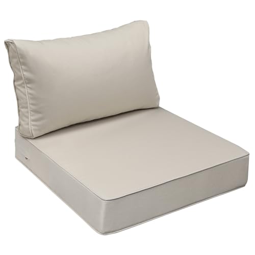 Image of AAAAAcessories Outdoor Seat Cushions for Chairs, Fade-Resistant, Waterproof Patio Furniture Replacement Cushions, 24 inch x 24 inch x 5 inch + 24 inch x 13.5 inch, Khaki Beige