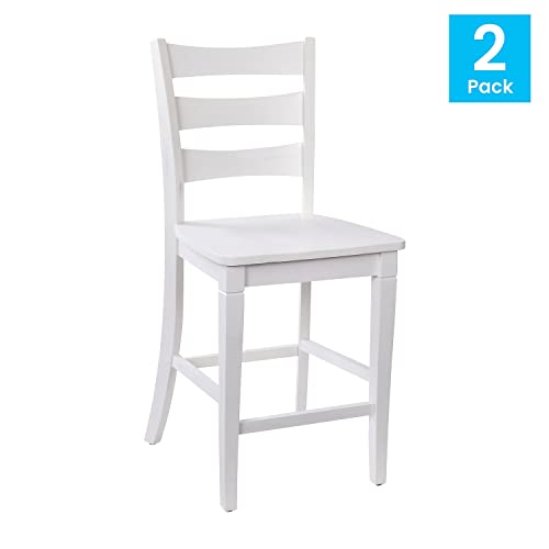 Flash Furniture Set de 2 Bancos con respaldo de escalera, acabado White Wash, 41.5" de altura, madera maciza Asiática miniatura 4