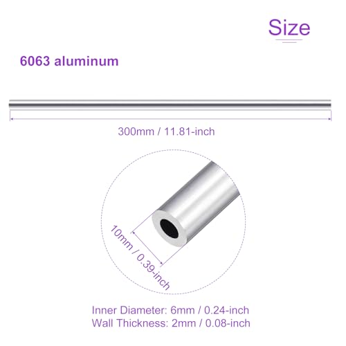 DMiotech (10 mm średnica zewnętrzna x 6 mm ID) 6063 aluminiowa okrągła rura o długości 300 mm przemysłowe metalowe rury do budowy ram maszyn projekty DIY