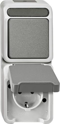 Schneider Electric Merten Kombination aus Schuko-Steckdose und Wechselschalter Aquastar Aufputz lichtgrau Artikelnummer MEG3495-8029