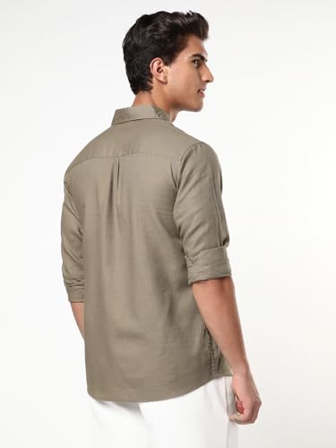 Image of Urbano Fashion Men's Linen Blend Full Sleeve Relaxed Fit Casual Solid Shirt