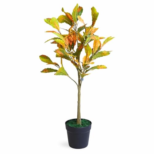Image of Artificial Croton Plant - 90 cm Tall Faux Decorative Tree Without Pot for Indoor Outdoor Home, Office, Balcony & Living Room Decor