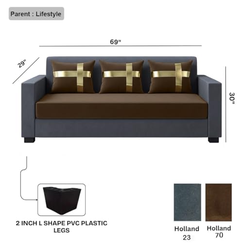 Image of FURNY Leximus 3 Seater Fabric Sofa Set (Brown-Light Grey) Premium Velvet Finish | Durable & Comfortable | Ideal for Living Rooms
